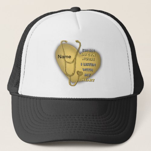 Yellow OB GYN Nurse custom name Trucker Hat