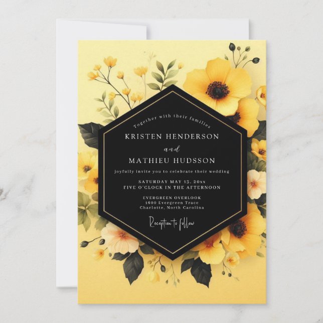 Yellow Obsidian Bloom Wedding Invitation (Front)