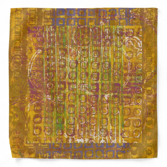 Yellow ocher stamped squares bandana (Front)