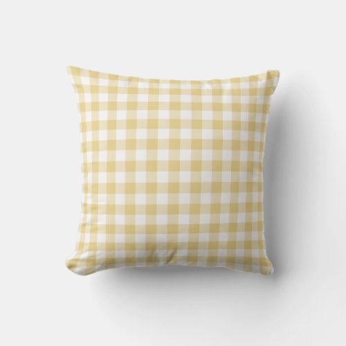Yellow Ochre and White Gingham Pattern Checkered Outdoor Pillow