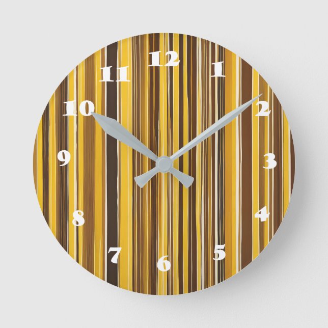 Yellow, Ochre, Brown stripes Round Clock (Front)