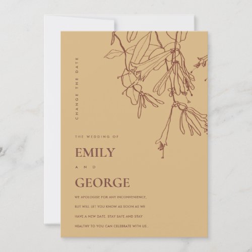 YELLOW OCHRE DRAWING FLORAL CHANGE THE DATE CARD