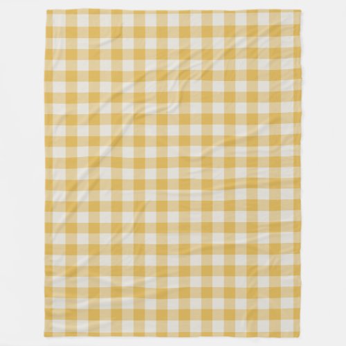 Yellow Ochre Gingham Check Pattern Fleece Blanket