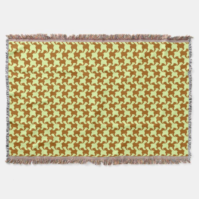 Yellow Ochre Houndstooth with dogs Throw Blanket (Front)