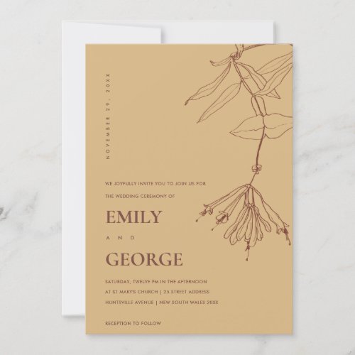 YELLOW OCHRE LINE DRAWING FLORAL WEDDING INVITE
