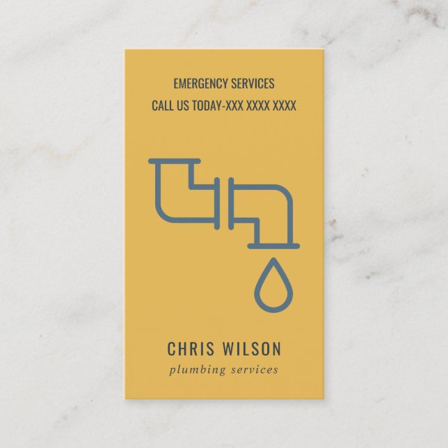 YELLOW OCHRE NAVY PLUMBER SERVICE PIPES PLUMBING BUSINESS CARD (Front)