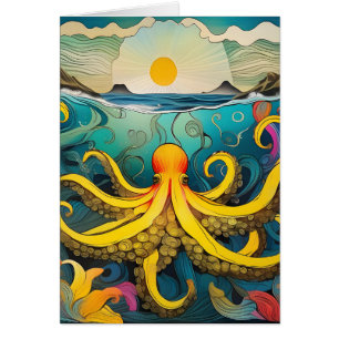 Yellow Octopus Blank Inside All Occasions Greeting Cards