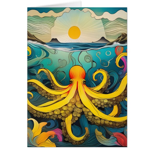 Yellow Octopus Blank Inside All Occasions Greeting Cards (Front)