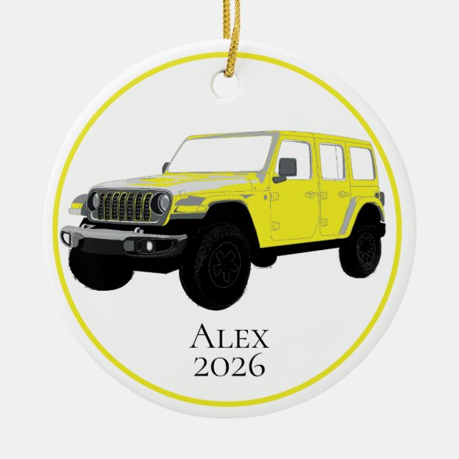 Yellow Off-Road Utility Vehicle 7 slot grille Ceramic Ornament (Front)