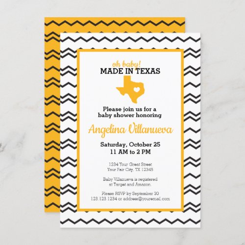 Yellow Oh Baby Chevron Made in Texas Shower Invitation