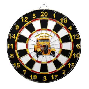 Yellow old roadster with gold black foill design dartboard
