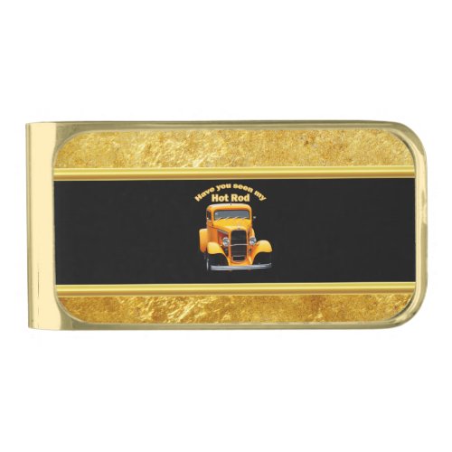 Yellow old roadster with gold black foill design gold finish money clip