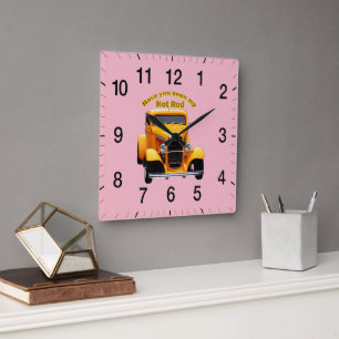 Yellow old roadster with the front windows chopped square wall clock