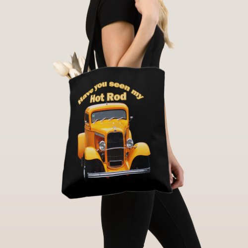 Yellow old roadster with the front windows chopped tote bag