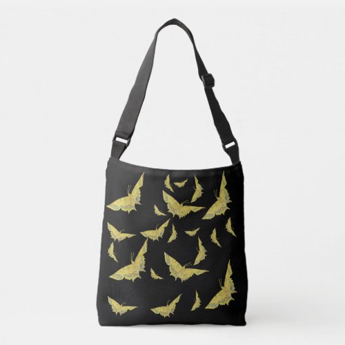 Yellow Old World Swallowtail Butterfly Black Crossbody Bag