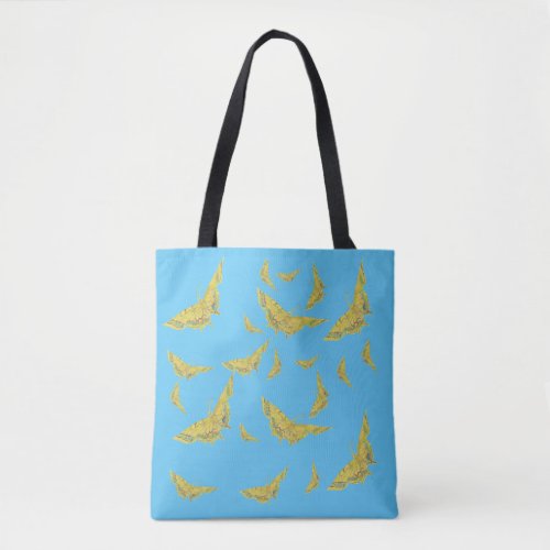 Yellow Old World Swallowtail Butterfly Blue Tote Bag