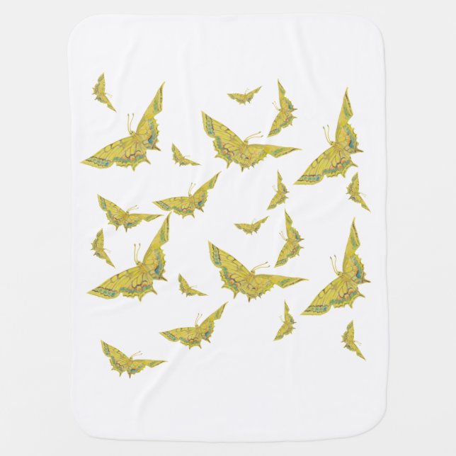 Yellow Old World Swallowtail Butterfly pattern Baby Blanket (Front)