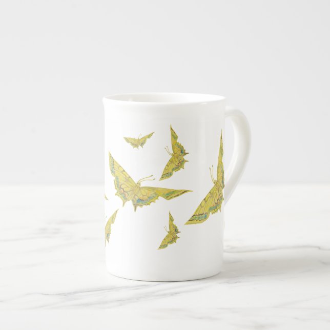 Yellow Old World Swallowtail Butterfly pattern Bone China Mug (Front Right)