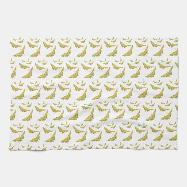 Yellow Old World Swallowtail Butterfly pattern Kitchen Towel (Horizontal)