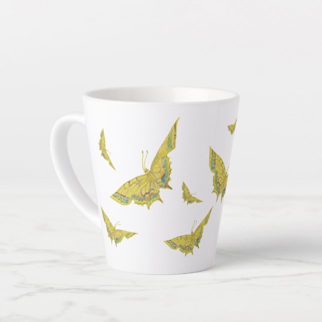 Yellow Old World Swallowtail Butterfly pattern Latte Mug (Left Angle)