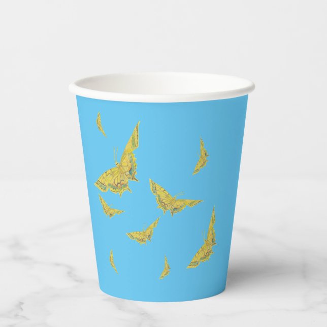 Yellow Old World Swallowtail Butterfly pattern Paper Cups (Front)
