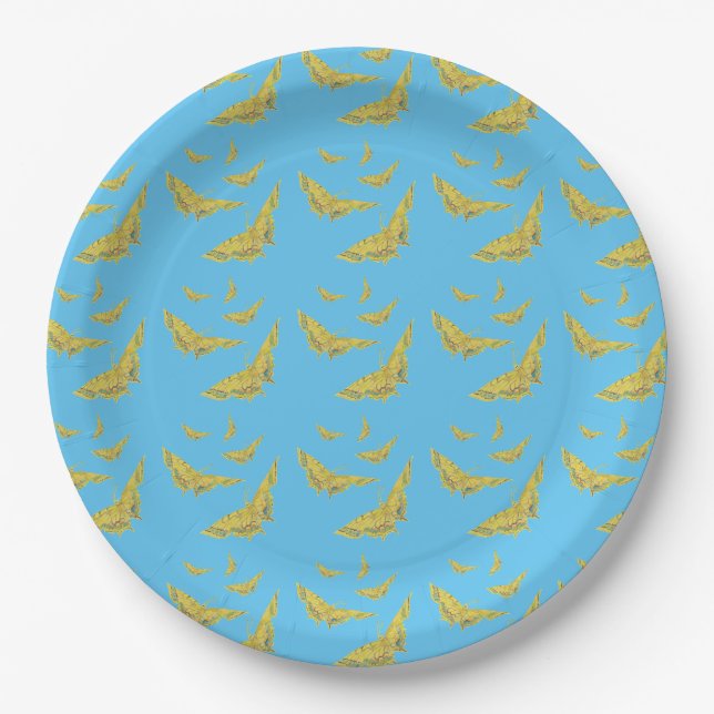 Yellow Old World Swallowtail Butterfly pattern Paper Plates (Front)