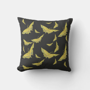 Yellow Old World Swallowtail Butterfly pattern Throw Pillow
