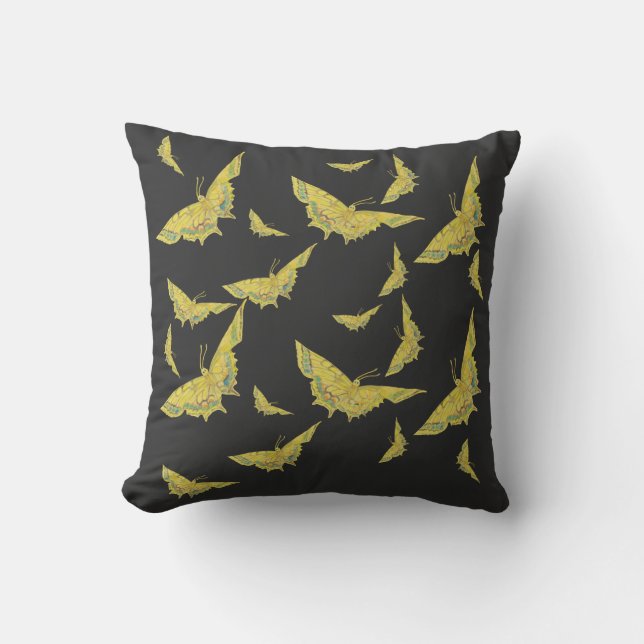 Yellow Old World Swallowtail Butterfly pattern Throw Pillow (Front)