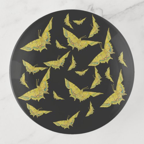 Yellow Old World Swallowtail Butterfly pattern Trinket Tray