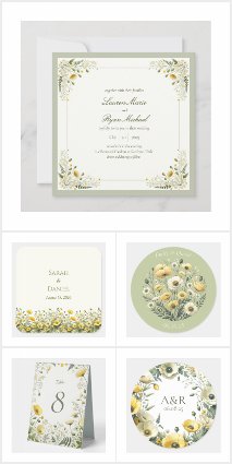 Yellow, Olive, and Sage Boho Vintage Wildflowers