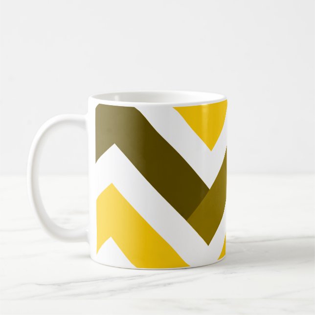 Yellow Olive Chevron Geometric Pattern Coffee Mug (Left)