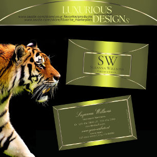 Yellow Olive Green with Golden Decor and Monogram Business Card