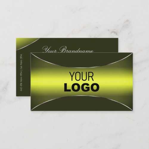 Yellow Olive Green with Silver Border and Logo Business Card