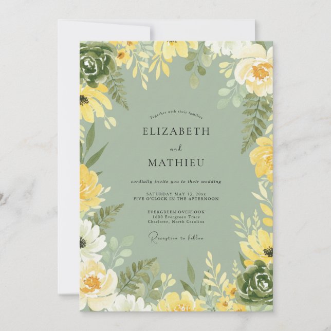 Yellow Olive Leafy Wedding Invitation (Front)
