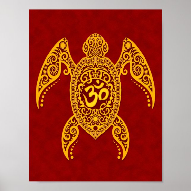 Yellow Om Sea Turtle on Red Poster (Front)