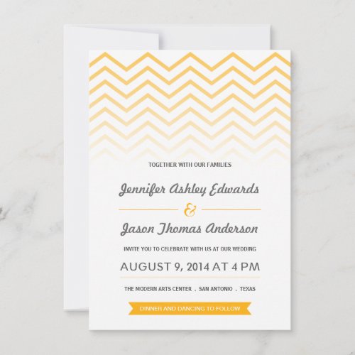 Yellow Ombre Chevron Wedding Invitations