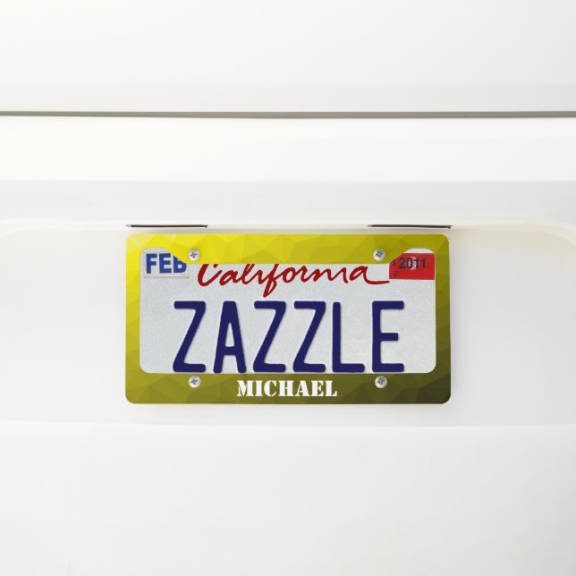 Yellow ombre geometric mesh Monogram License Plate Frame (On Car)