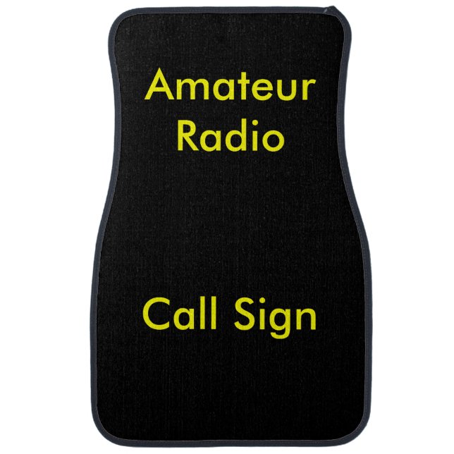 Yellow on Black Amateur Radio Call Sign Car Mat (Front)