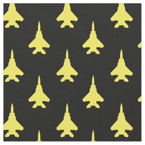 Yellow on Black Strike Eagle Fighter Jet Pattern Fabric
