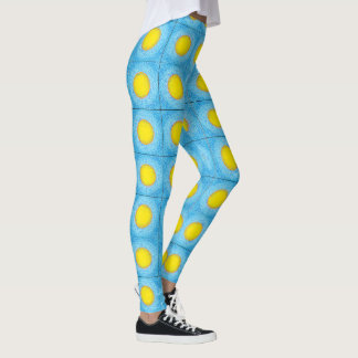 Yellow on Blue Dots Squares Leggings