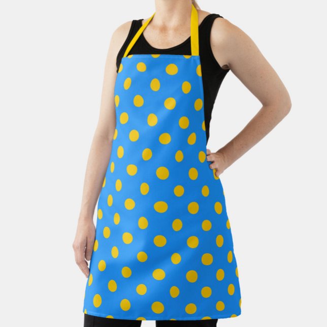 Yellow On Blue Polka Dots Pattern Design Apron (Creator Uploaded)