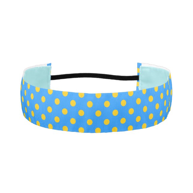 Yellow On Blue Polka Dots Pattern Design Athletic Headband (Front)
