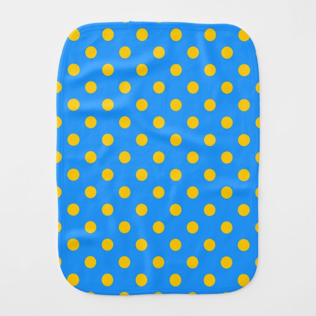 Yellow On Blue Polka Dots Pattern Design Baby Burp Cloth (Front)