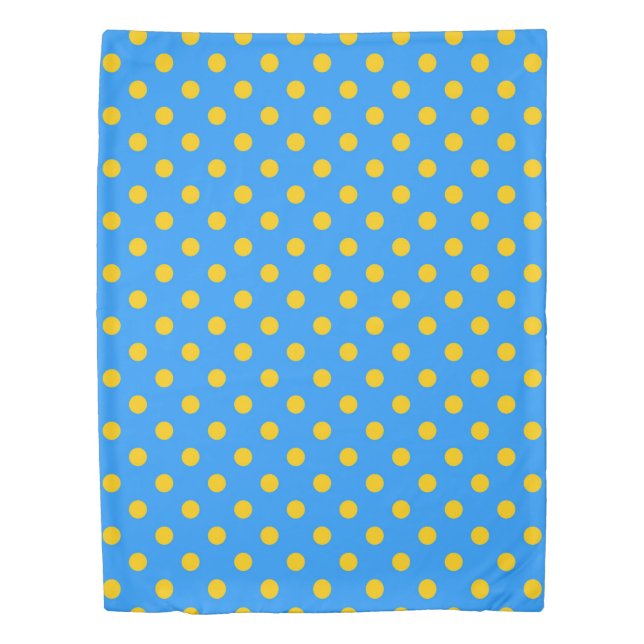 Yellow On Blue Polka Dots Pattern Design Duvet Cover (Front)