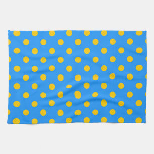 Yellow On Blue Polka Dots Pattern Design Kitchen Towel