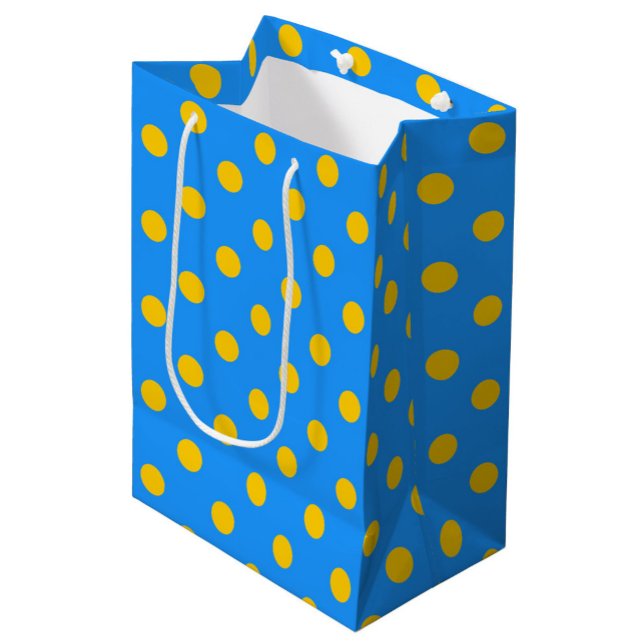 Yellow On Blue Polka Dots Pattern Design Medium Gift Bag (Creator Uploaded)