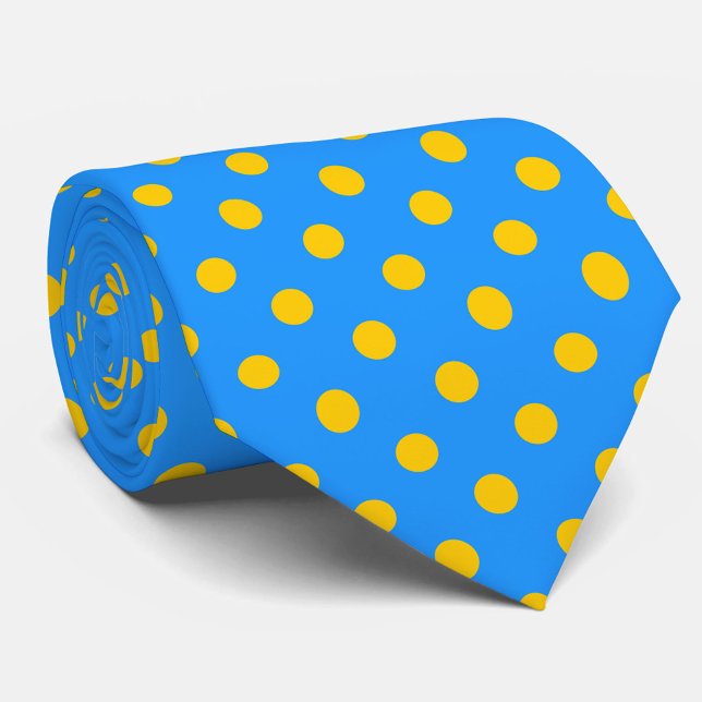 Yellow On Blue Polka Dots Pattern Design Neck Tie (Creator Uploaded)