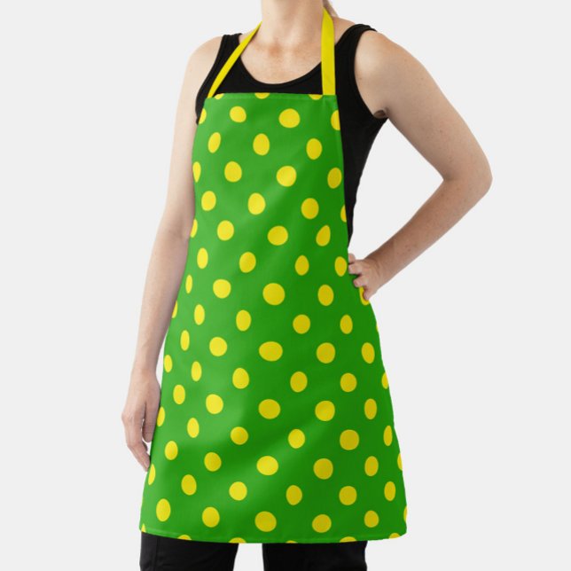 Yellow On Green Polka Dots Pattern Design  Apron (Creator Uploaded)