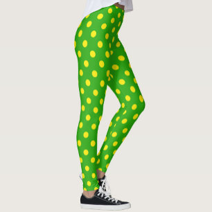 Yellow On Green Polka Dots Pattern Design  Leggings