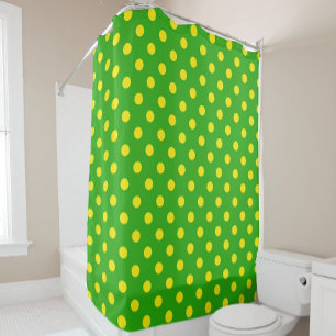 Yellow On Green Polka Dots Pattern Design  Shower Curtain